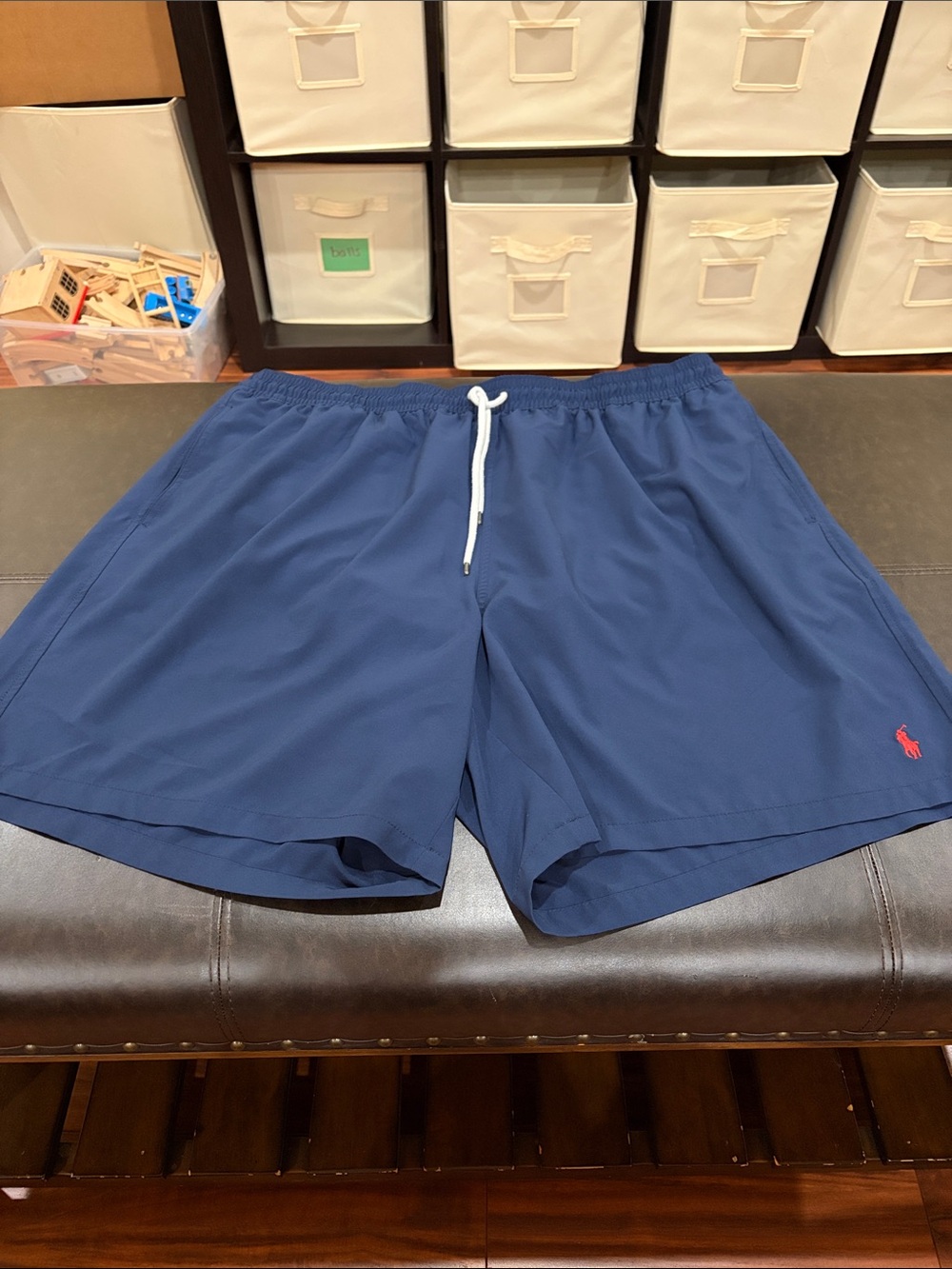 Polo by Ralph Lauren Navy Swim Trunks with White Drawstring and Red Pony
